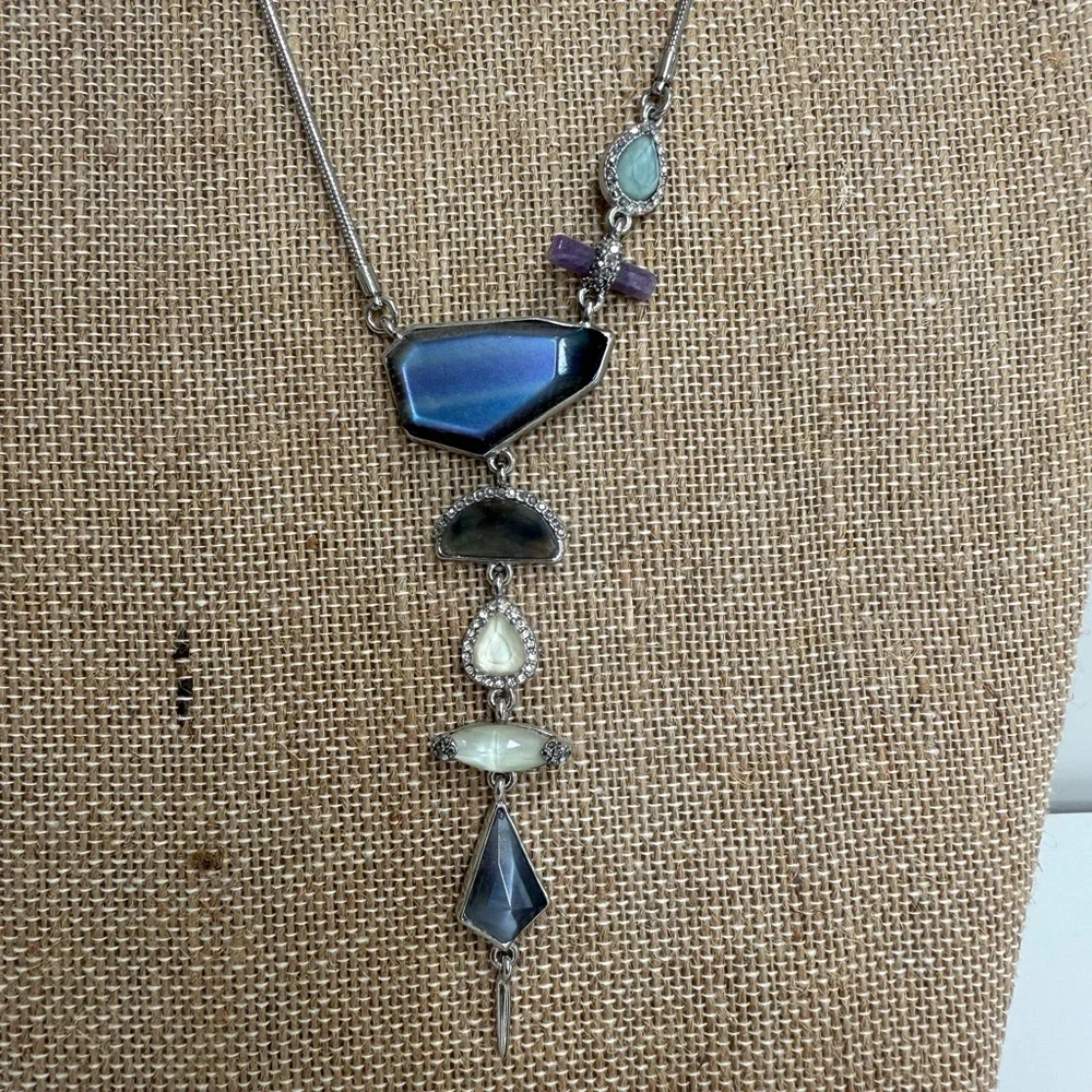 Chloe + Isabel Adjustable Gemstone Necklace & Earrings Set | Silver | NWT - Picture 3 of 5